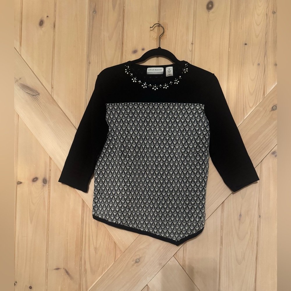 Alfred Dunner Embellished Knit Top Viscose Nylon Petite PM